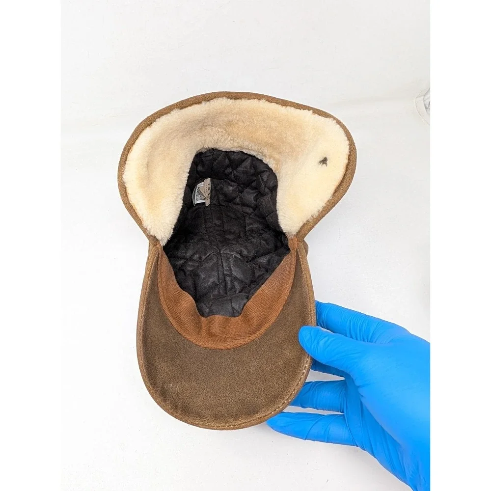 UGG Lockwood Shearling Cap Sheepskin Sherpa Leather Hat Size Small to Medium VTG